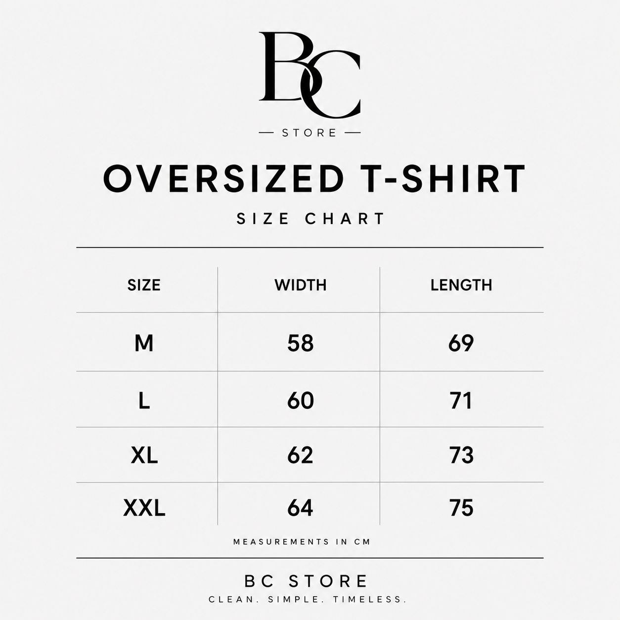 Oversized T-Shirts size chart