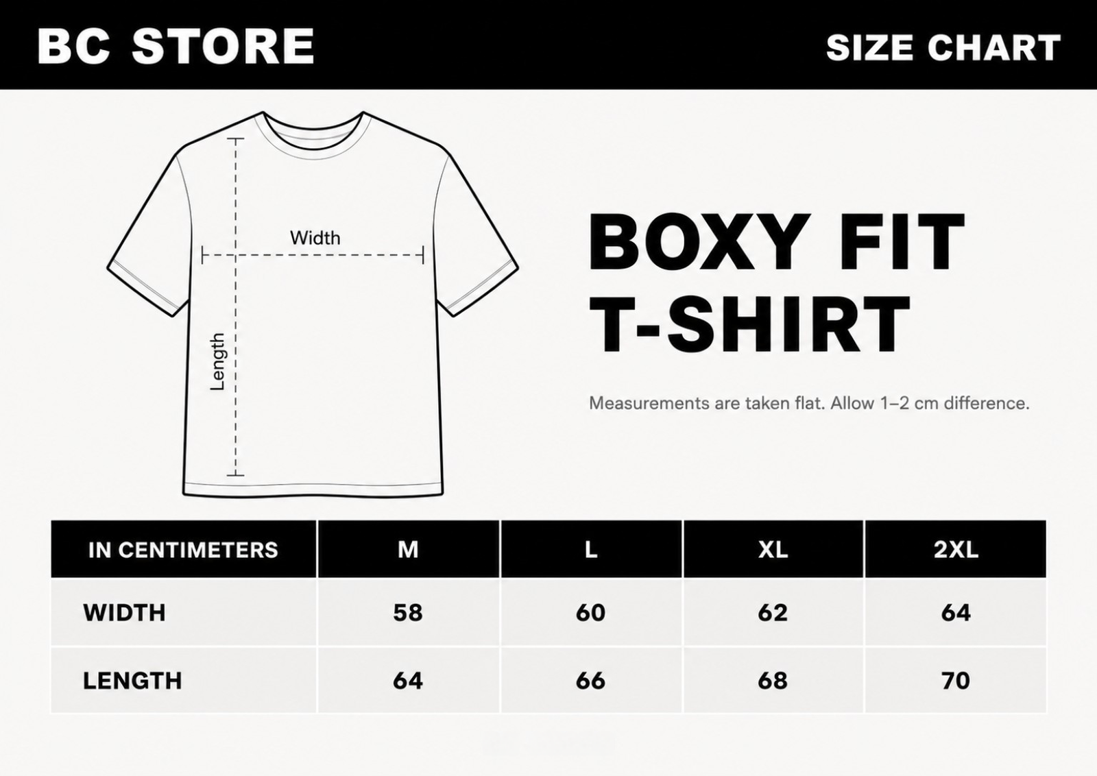 Boxy Fit T-Shirts size chart