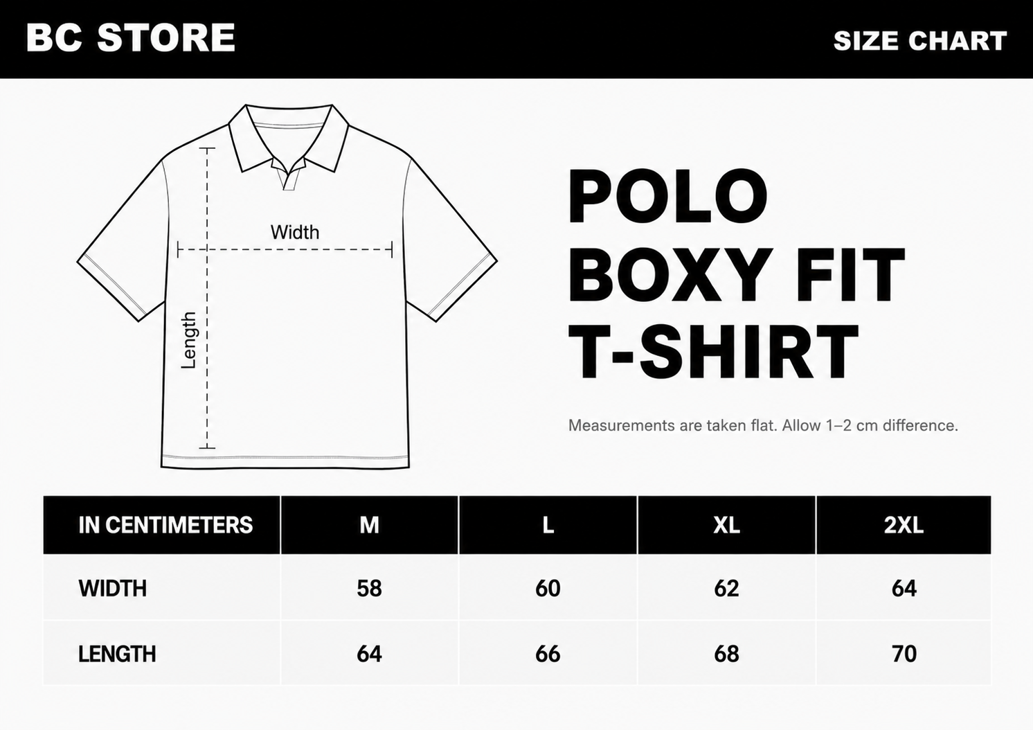 تيشيرت بولو بوكسى فيت size chart