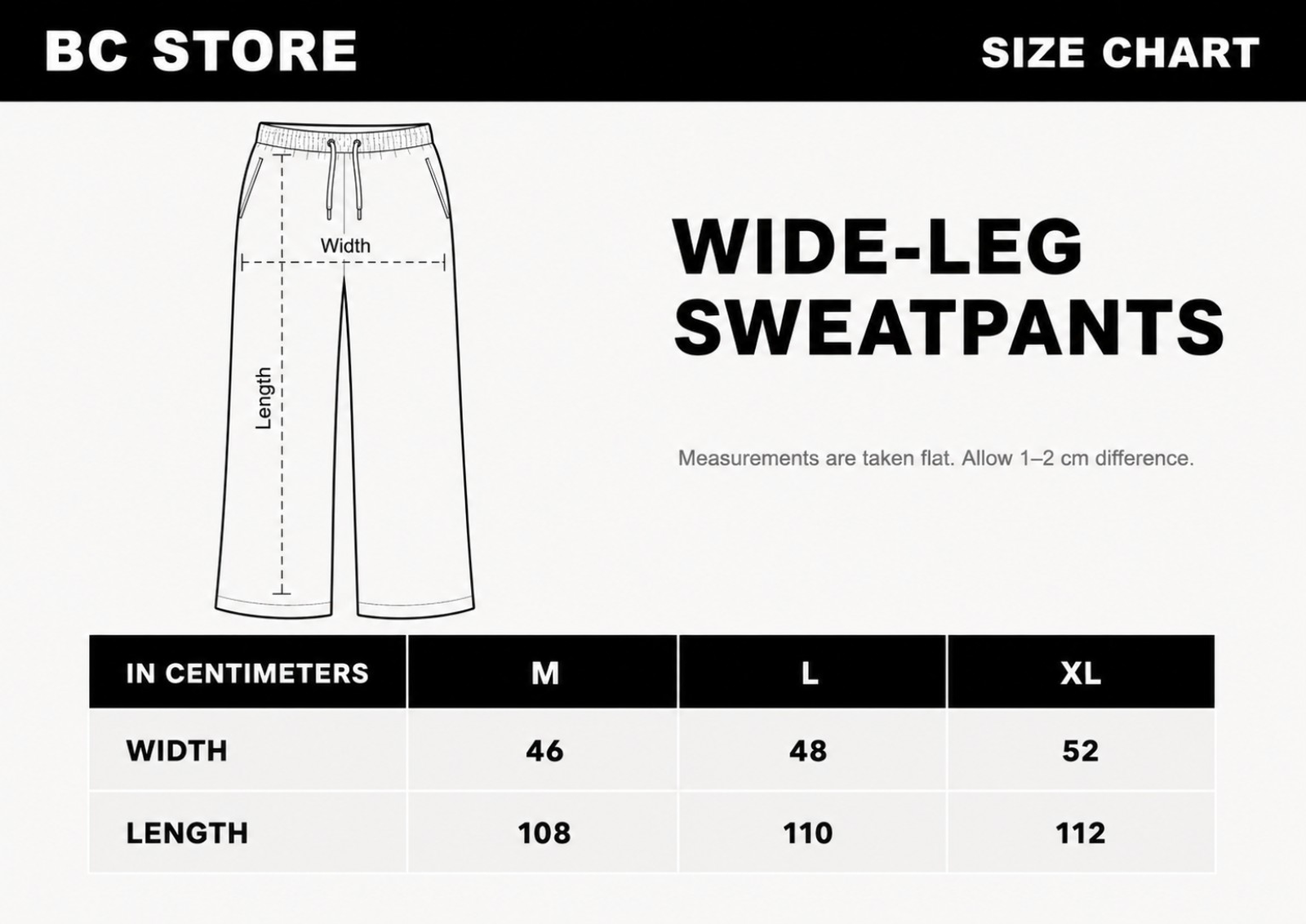 سويت بانتس size chart
